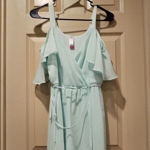 No Boundaries juniors ruffle cold shoulder hi-low dress